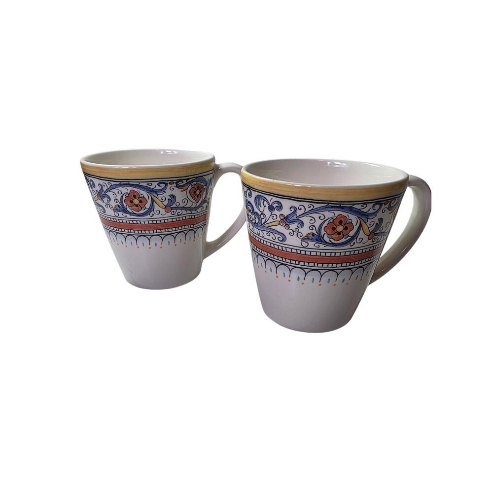 Set of 2 WORLD MARKET Porto Floral Colorful Porcelain Mug Discontinued Portugal